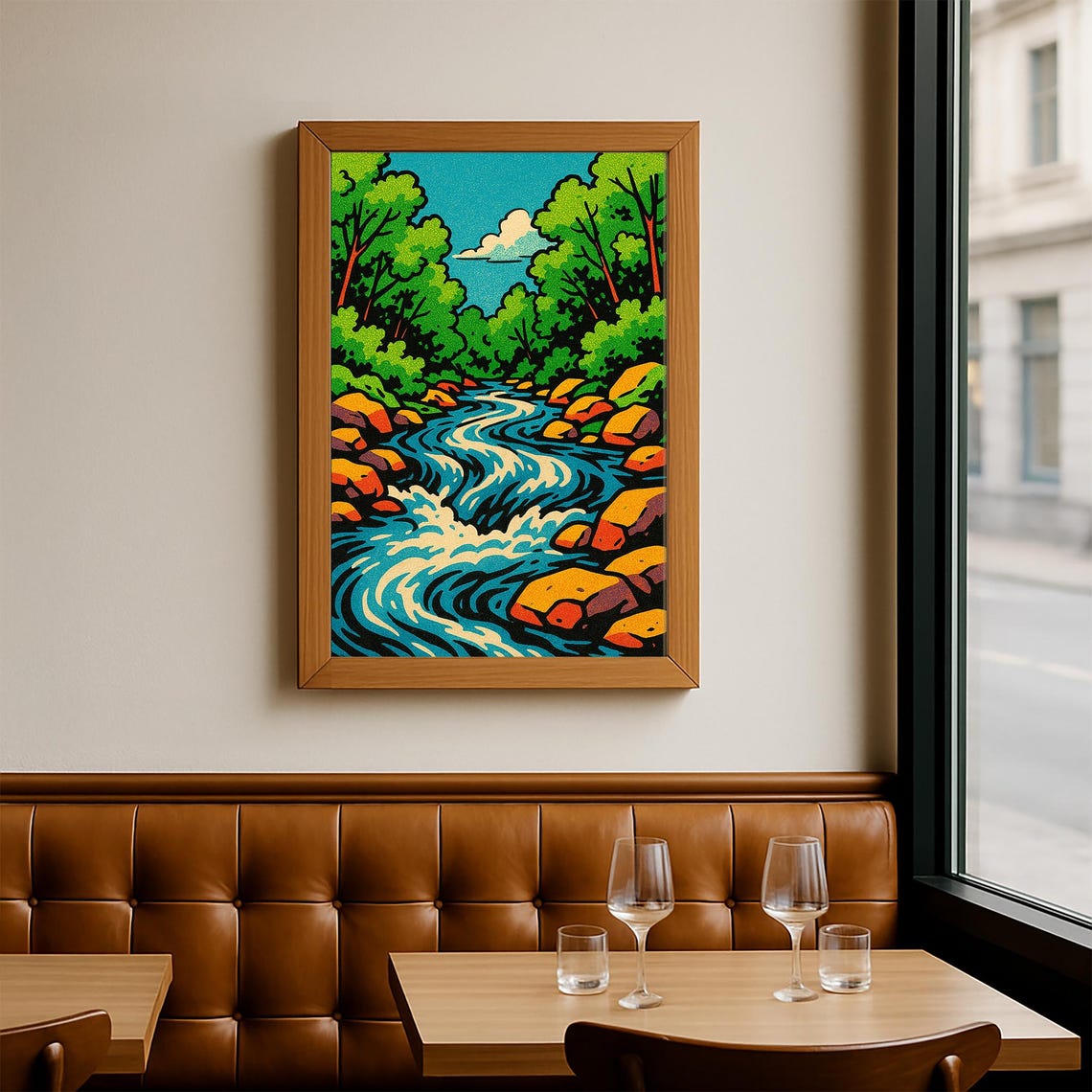 Pop Art Rushing River Rocks Forest Bold Colorful Modern Art Poster - Image 2