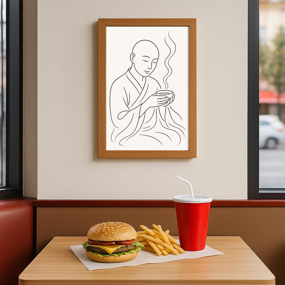 Monk Drinking Tea Line Drawing Zen Calm Mindful Room Art Poster - Image 3