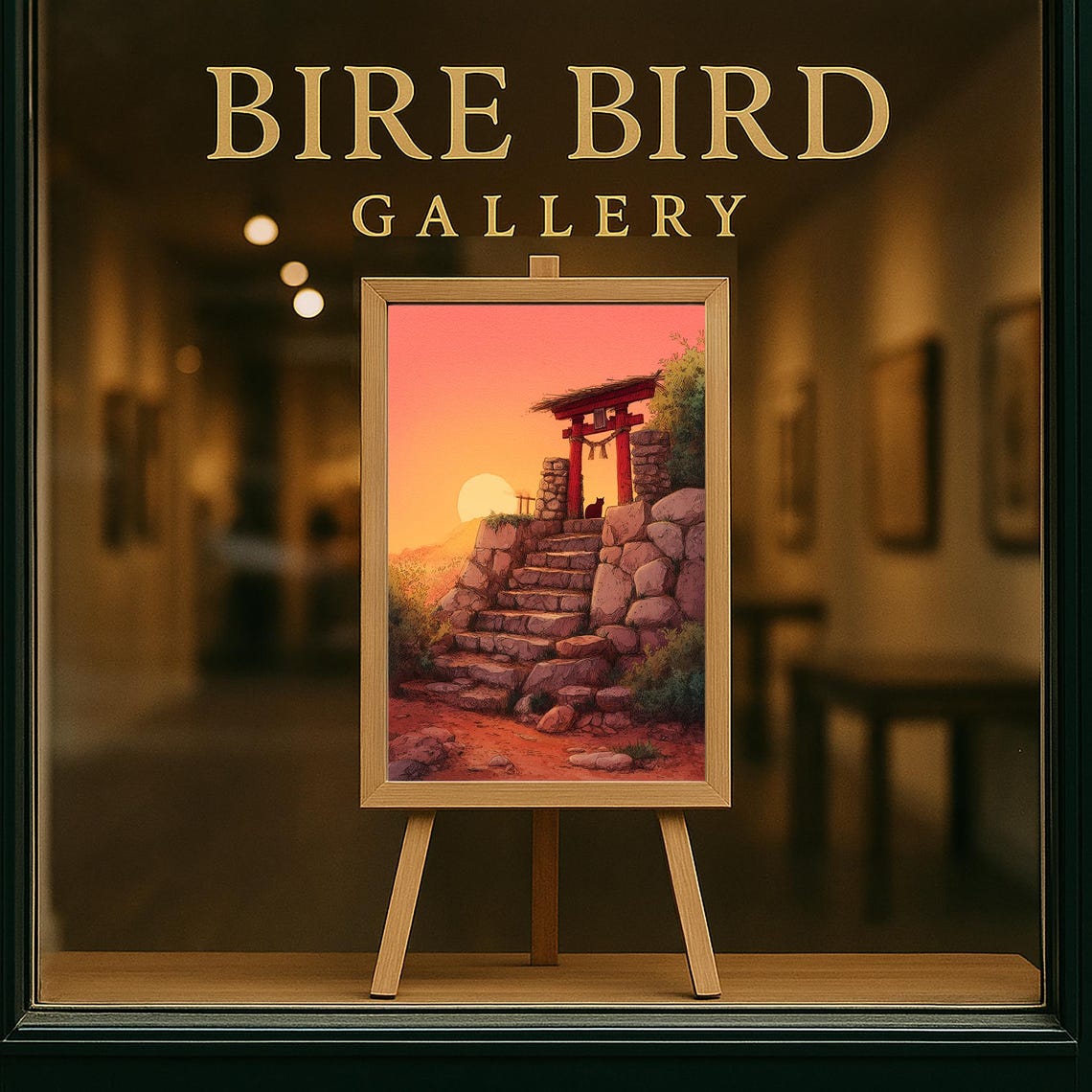 Japanese Shrine Sunset Red Torii Gate With Cat on Stone Steps Poster - Image 5
