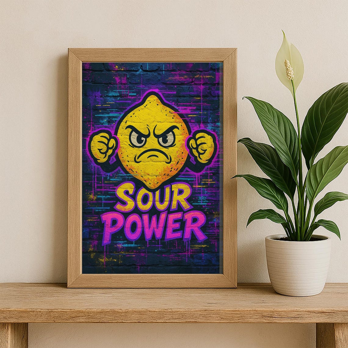 Sour Power Angry Lemon Graffiti Neon Brick Street Art Poster - Image 2