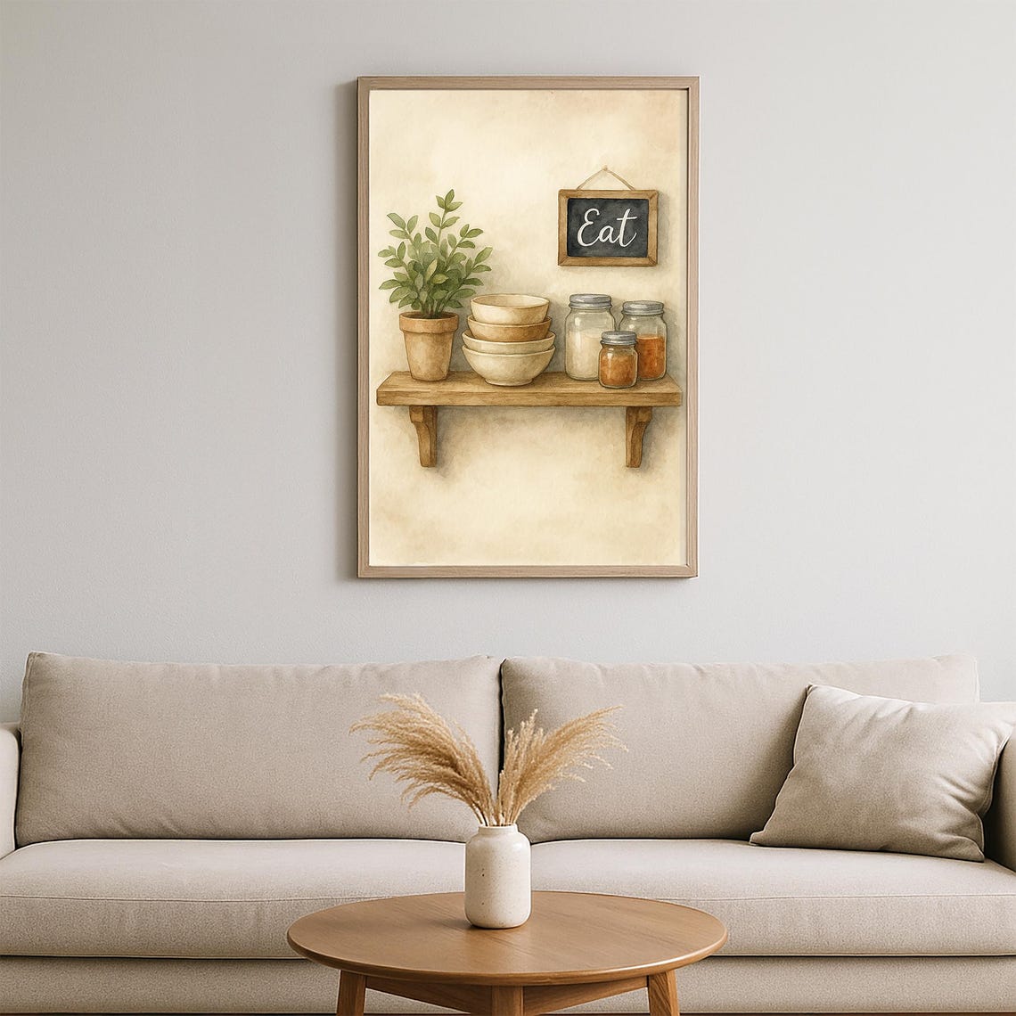 Rustic Watercolor Kitchen Shelf Eat Chalkboard Sign Decor Poster - Image 2
