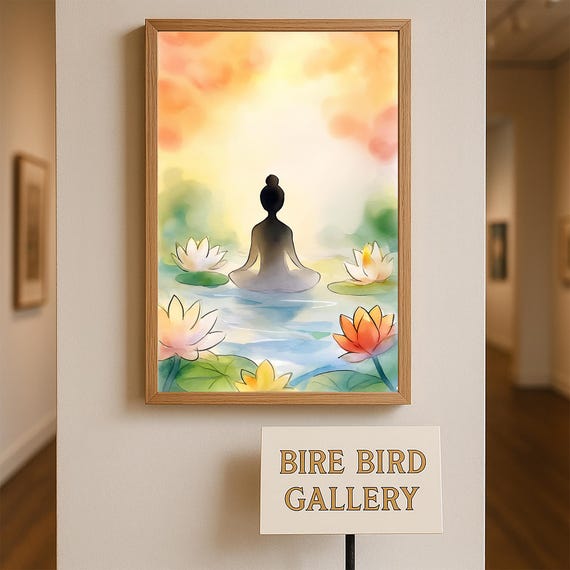 Zen Meditation Art With Flowers Peaceful Watercolor Poster For Mindfulness Yoga Studio Decor Spiritual Calm Wall Print