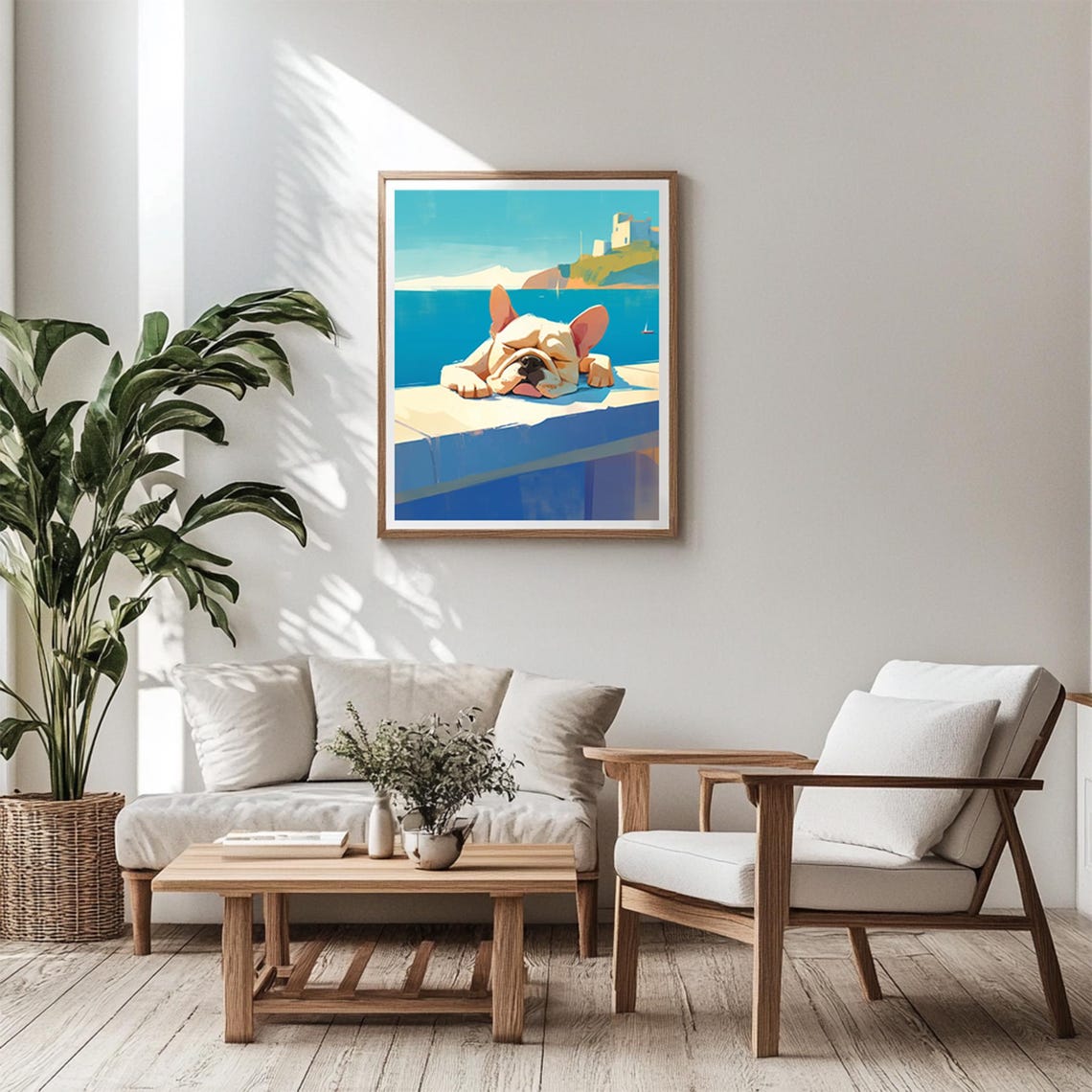 French Bulldog Sleeping Poolside Sea View Cute Dog Art Print - Image 5
