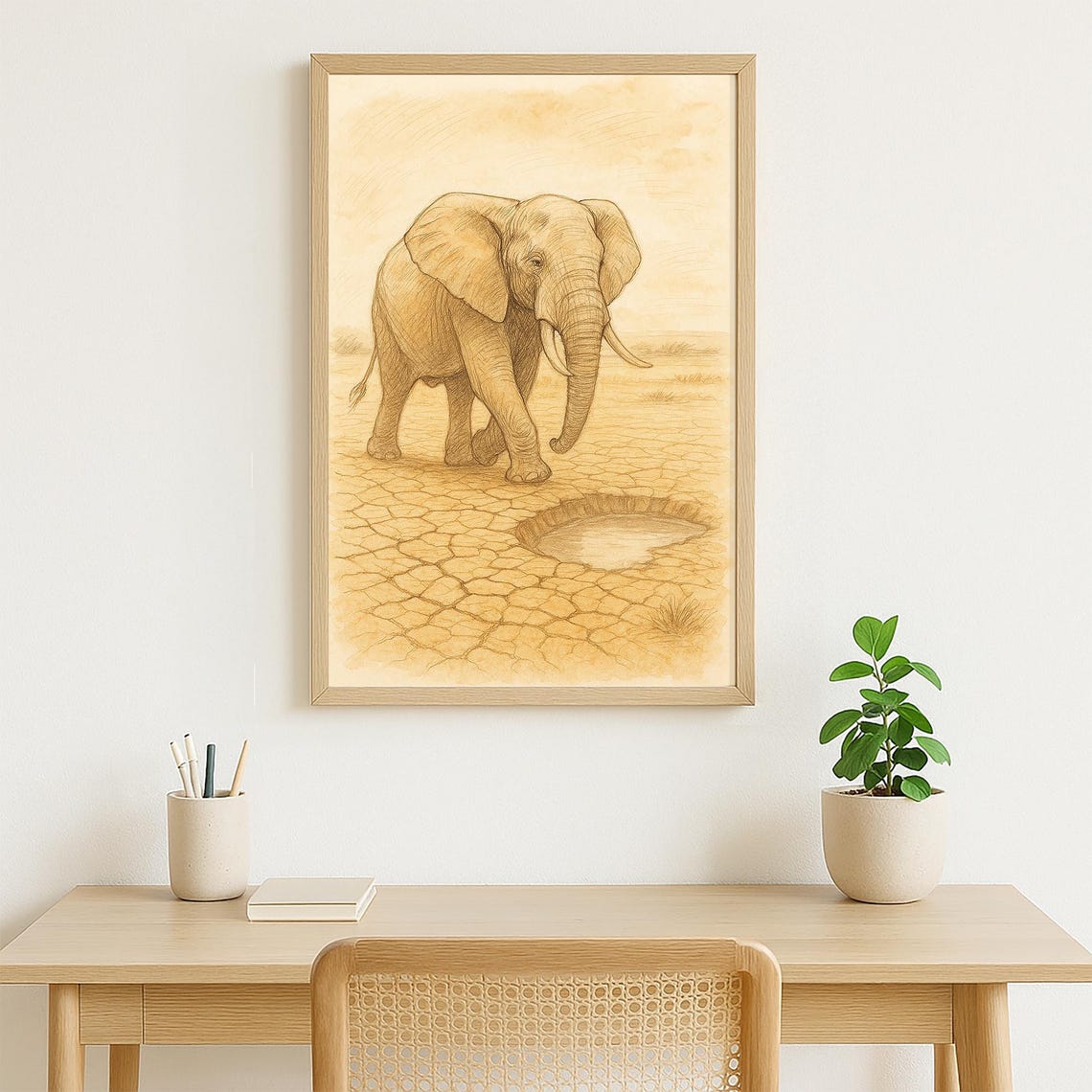African Elephant Walking Toward Water in Dry Savannah Poster - Image 2