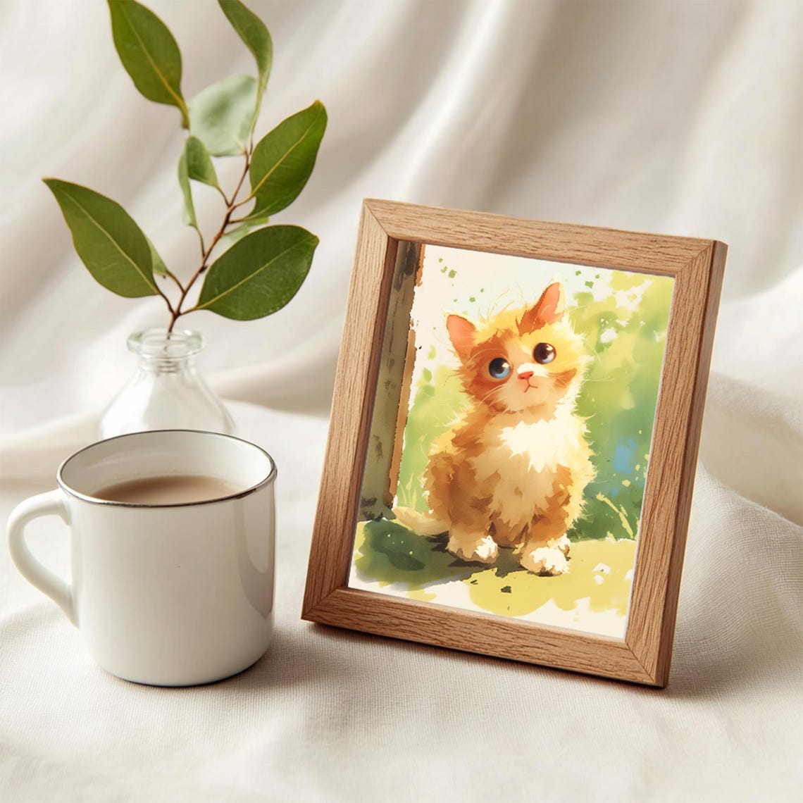 Cute Orange Kitten Watercolor Fluffy Cat Nursery Decor Poster - Image 5