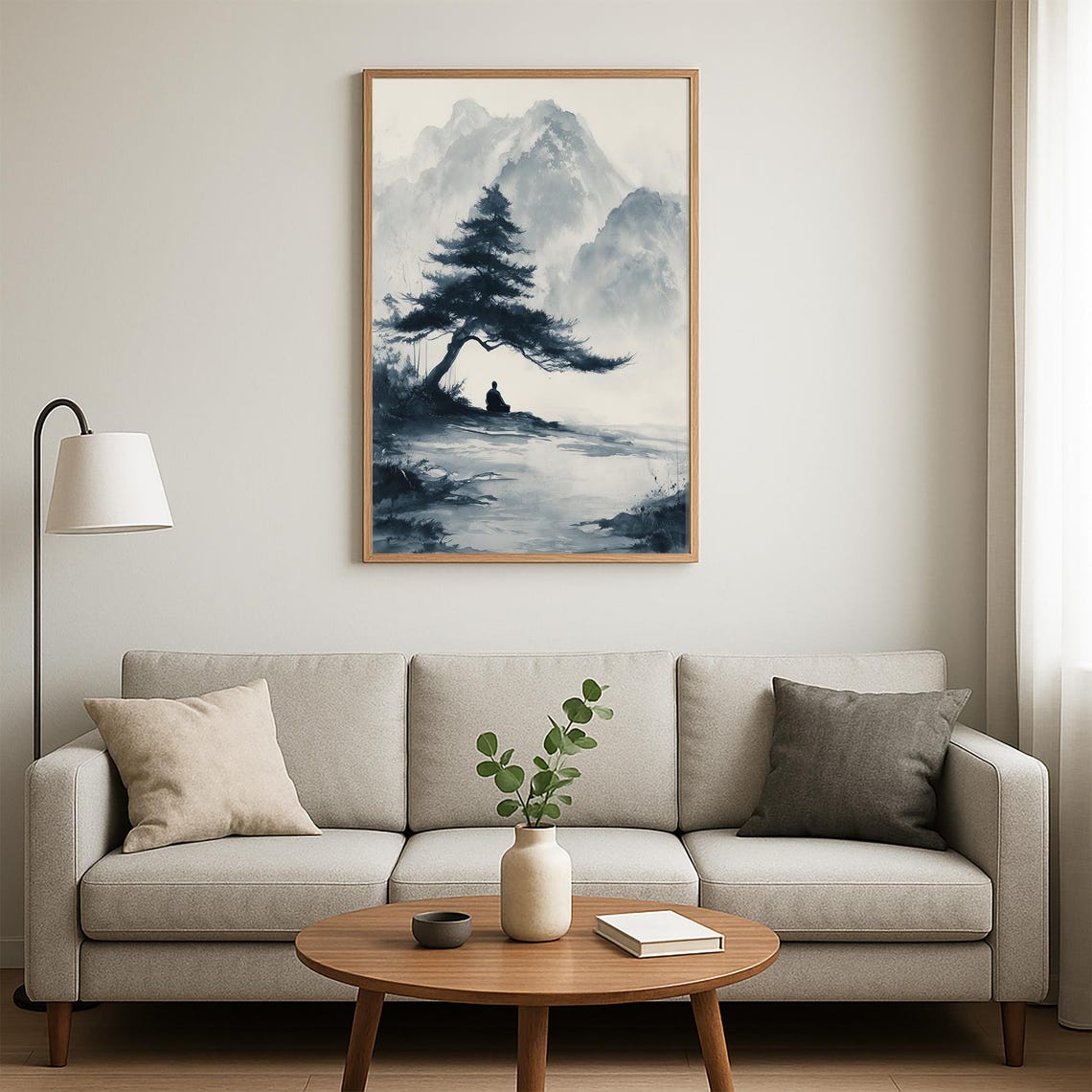 Zen Pine Tree Misty Lake Mountains Ink Wash Meditation Art Poster - Image 5