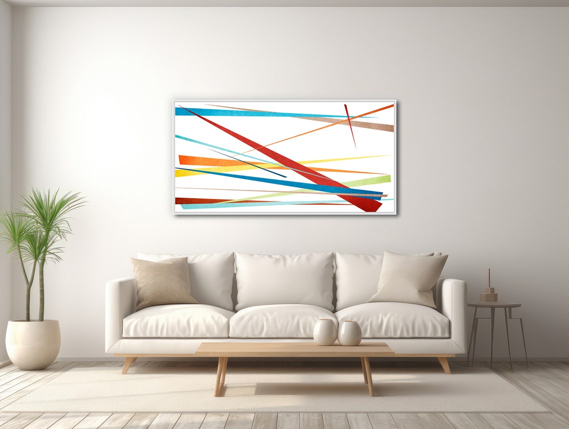 Mid Century Modern Diagonal Color Strips Abstract Art Poster - Image 3
