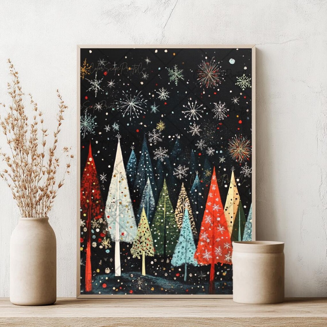 Enchanted Christmas Forest Art Print, Festive Trees - Image 2