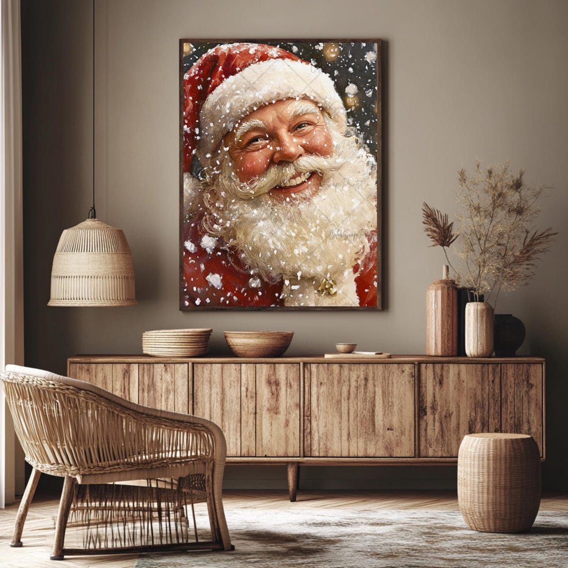 Santa Claus Painting Santa Portrait Wall Art Framed Wall Art Santa Claus In Snow Painting Ready To Hang Christmas Decor Holiday Decor - Image 4