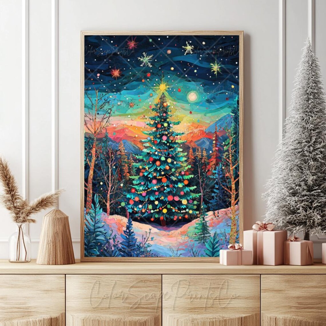 Van Gogh-Inspired Colorful Christmas Tree Art Print
