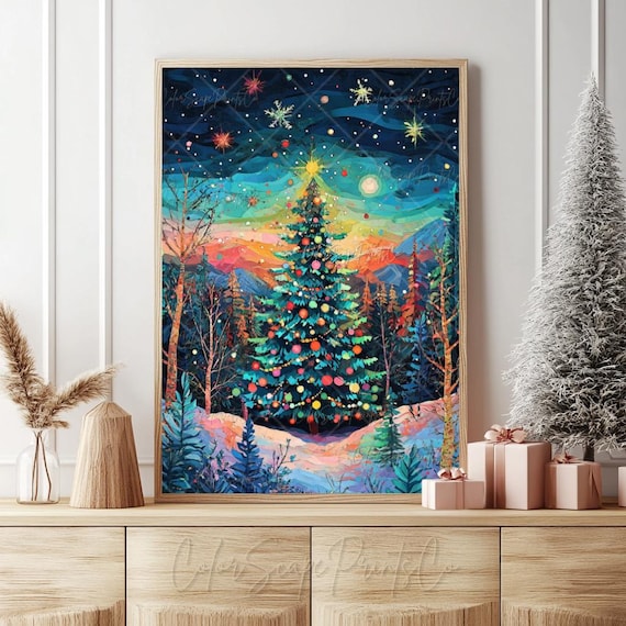 Van Gogh-Inspired Colorful Christmas Tree Art Print