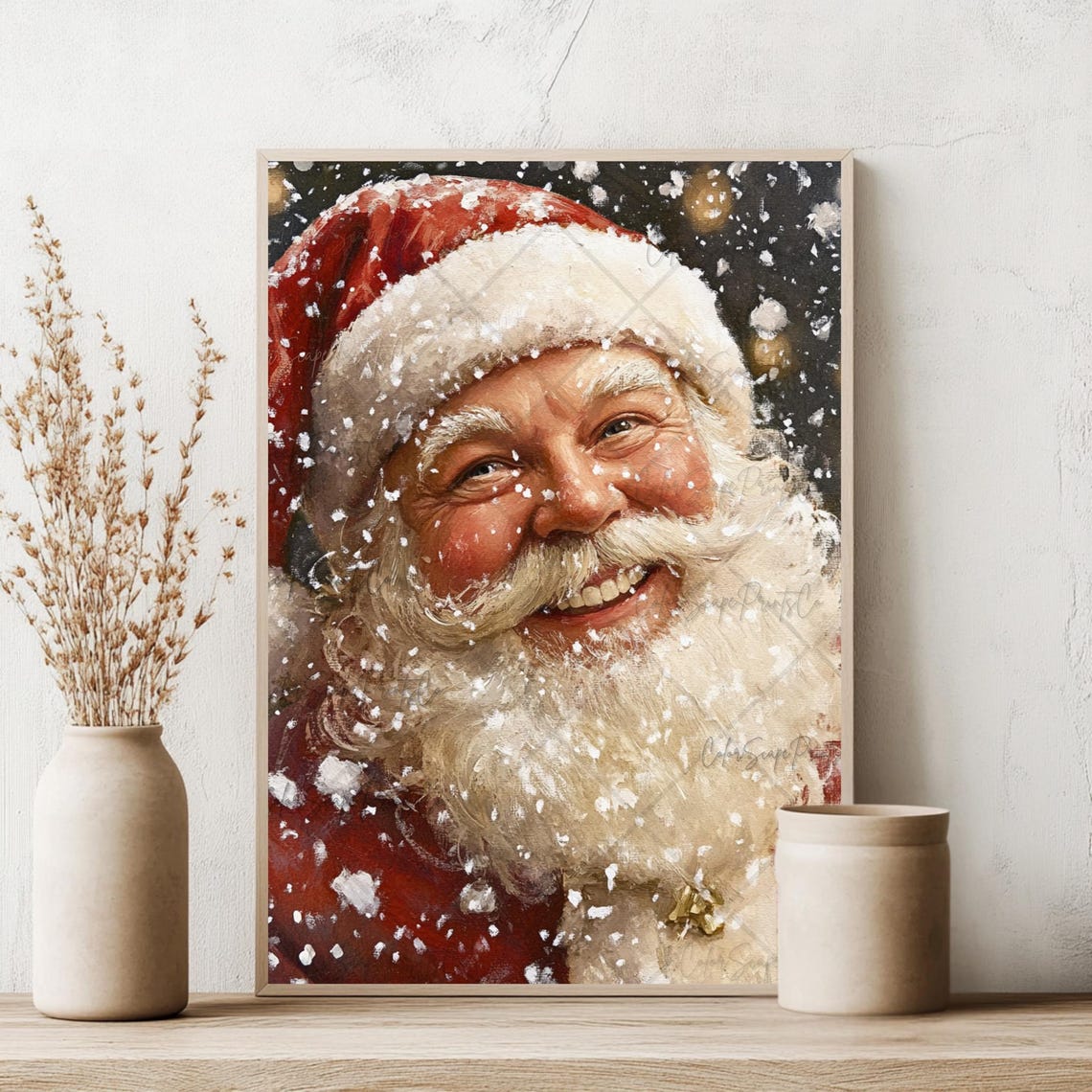 Santa Claus Painting Santa Portrait Wall Art Framed Wall Art Santa Claus In Snow Painting Ready To Hang Christmas Decor Holiday Decor