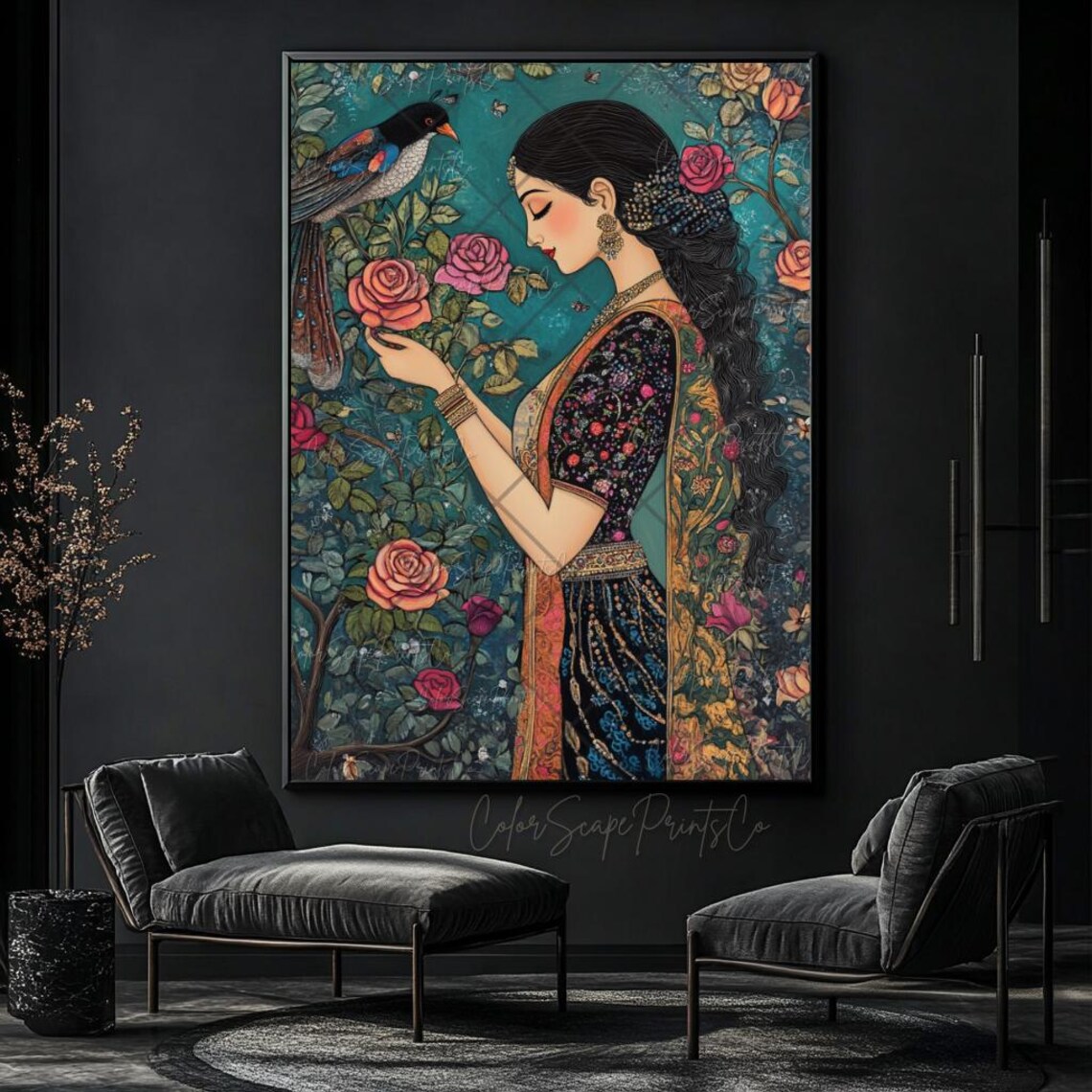 Traditional Indian Woman In Garden Art Print - Image 2