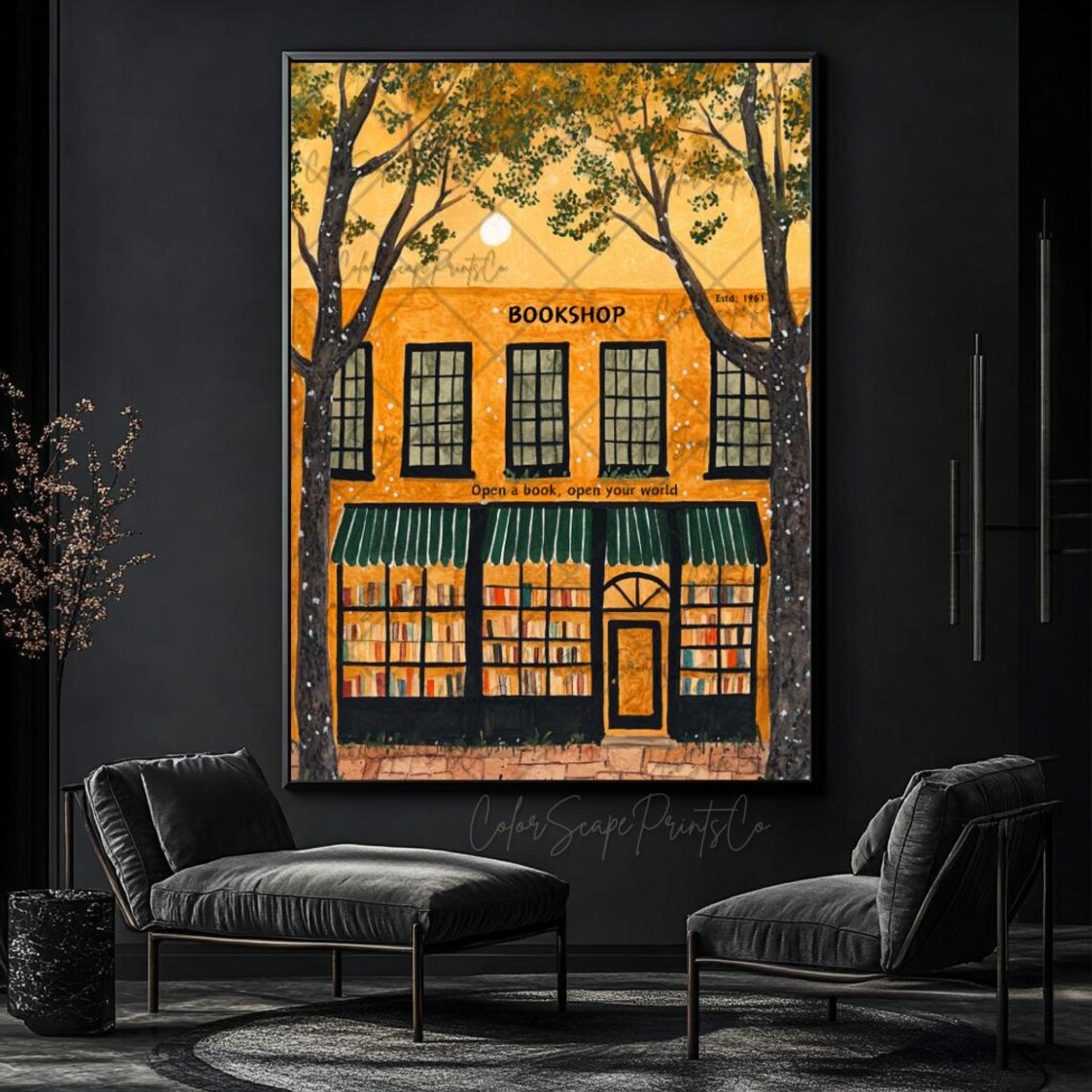 Quaint Bookshop Illustration Estd 1967 Open a Book Open Your World Poster - Image 4