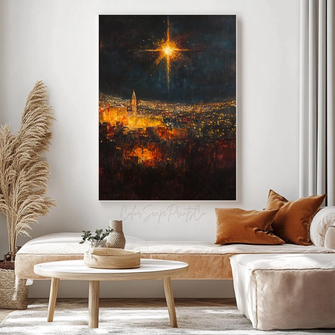 Star of Bethlehem Bright Glowing Night Sky Holy Town Lights Poster - Image 3