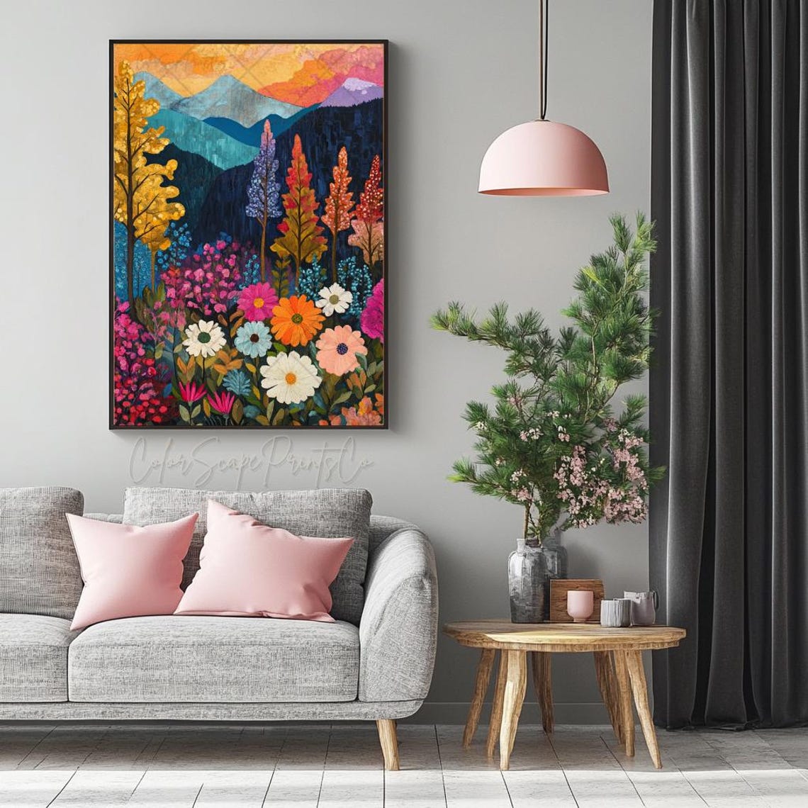 Wildflower Meadow Mountain Sunset Colorful Landscape Wall Art - Image 4