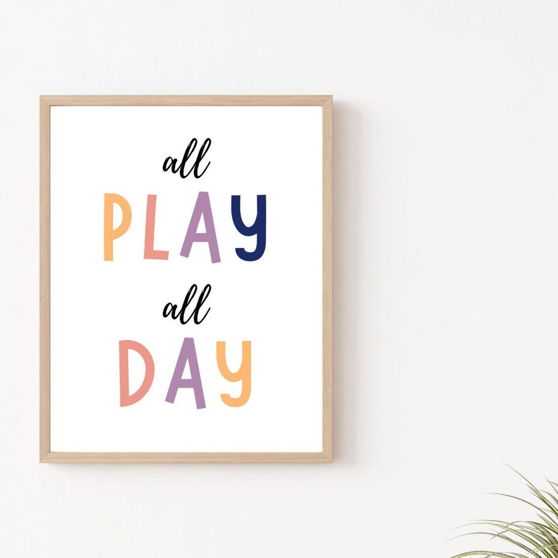 All Play All Day Pastel Script Nursery Playroom Quote Poster - Image 2