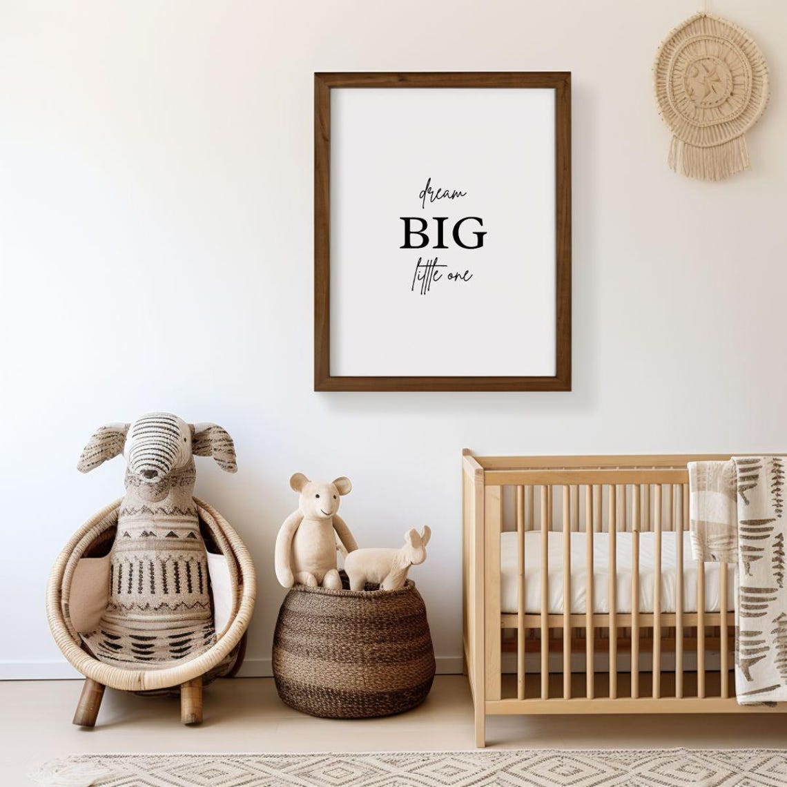 Dream Big Little One Black Script Nursery Baby Shower Poster - Image 3