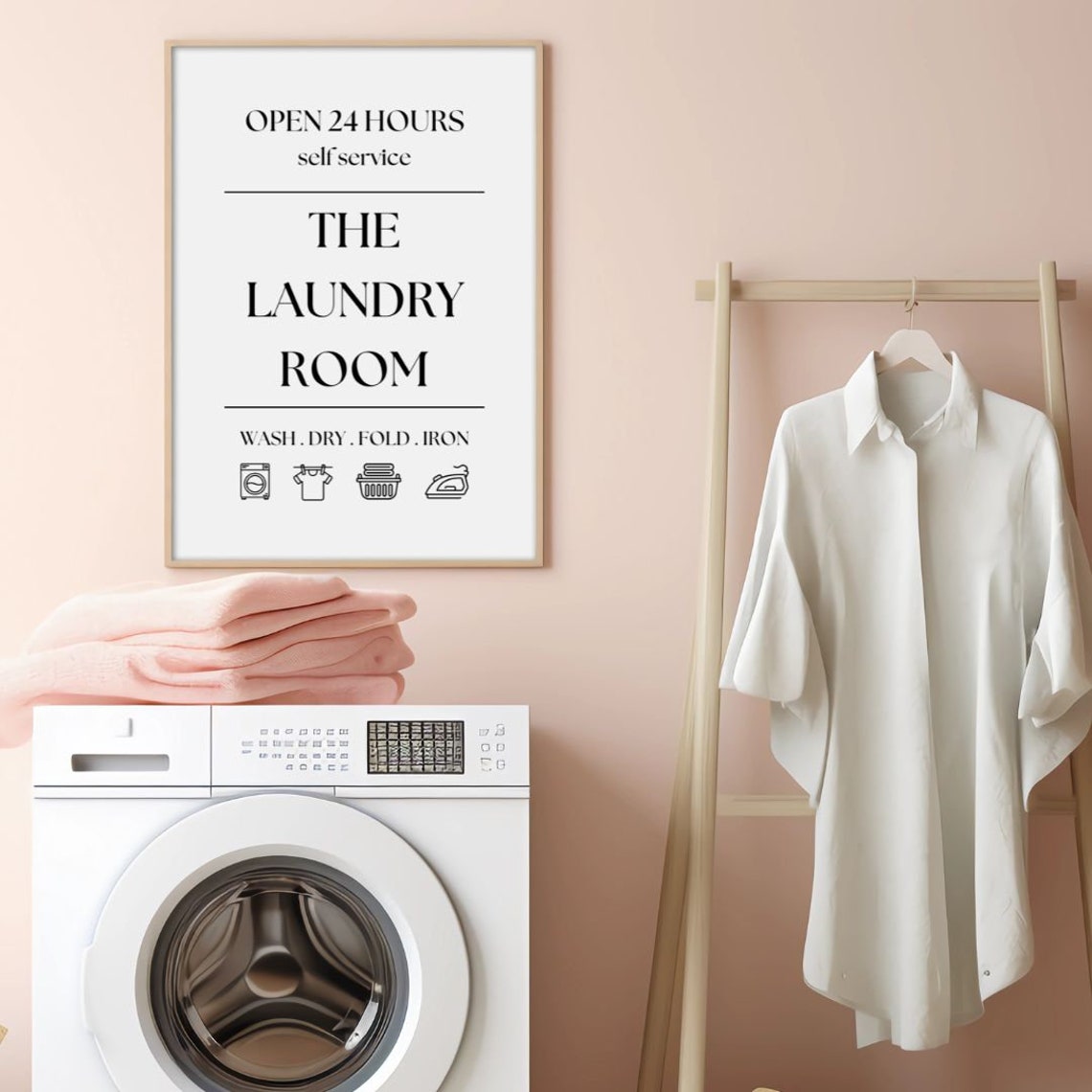 The Laundry Room Open 24 Hours Wash Dry Fold Iron Sign Poster - Image 3