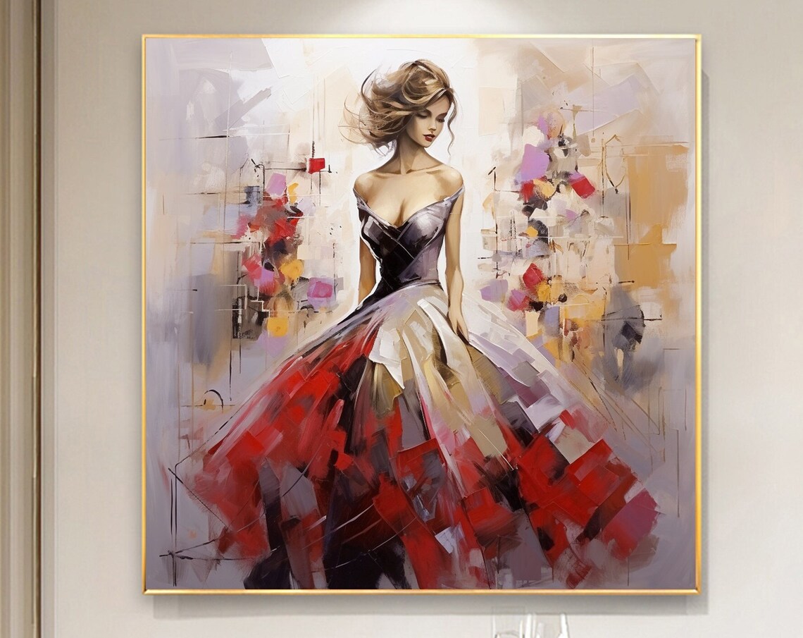 Woman In Red Dress Modern Abstract Portrait Painting Art Poster