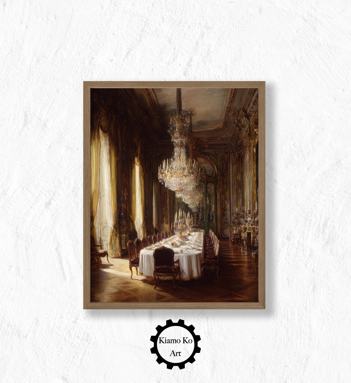 Grand Candlelit Dining Hall With Crystal Chandelier Elegant Art Poster