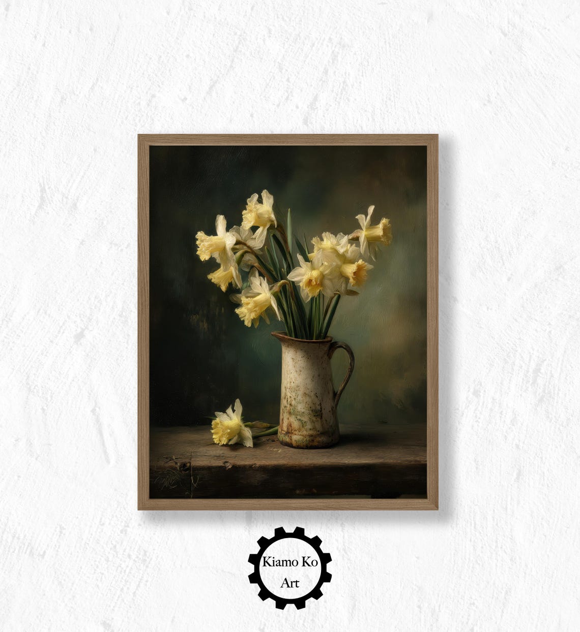 Yellow Daffodils In Rustic Pitcher Vintage Floral Still Life Poster