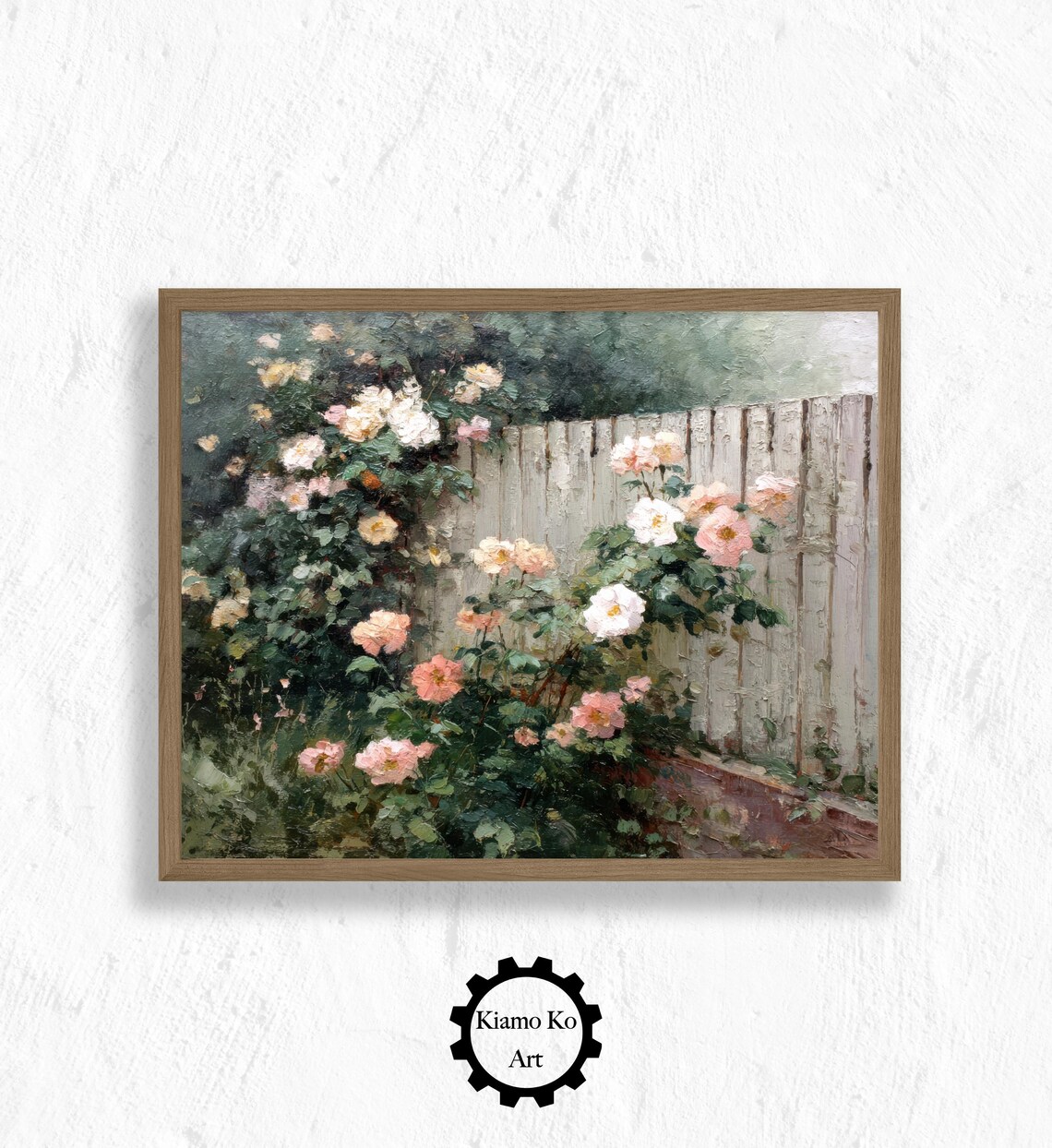 Pink Roses Climbing Wooden Fence Romantic Vintage Garden Art Poster