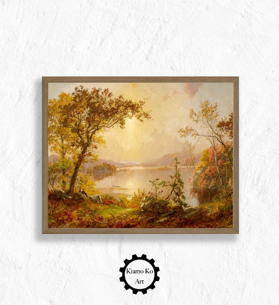 Sunset By The Lake Painting Art Work Vintage