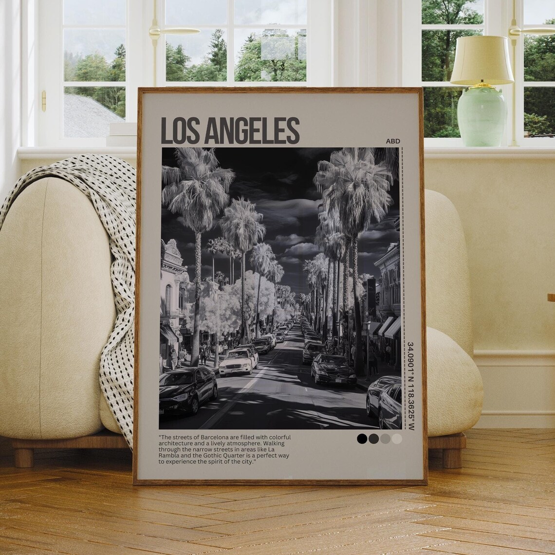 Los Angeles Palm Street Black and White City Photo Travel Poster