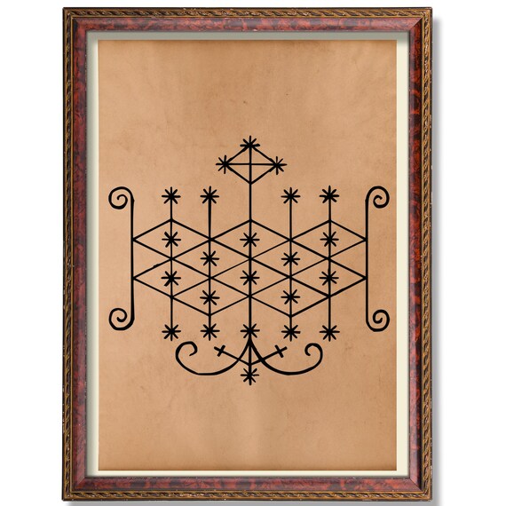Ogoun Veve Print Voodoo Altar Decor Warrior Loa Vodou Spirit Art Occult Symbol Mystical Ritual Wall Poster