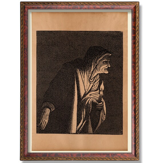 Witch of Endor Dark Candlelit Biblical Engraving Antique Art Poster