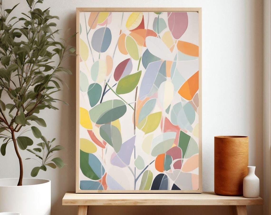 Colorful Eucalyptus Leaves Painting Abstract Botanical Wall Poster