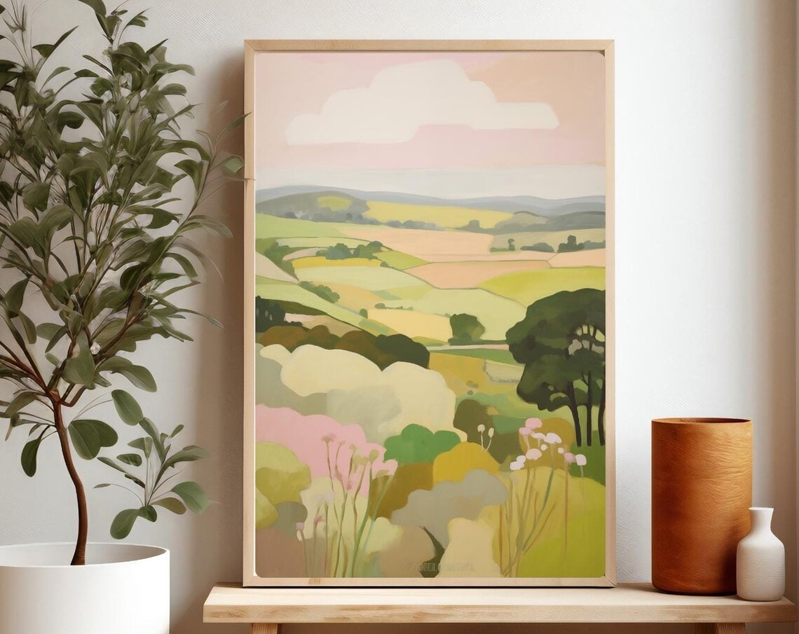 Summer Wildflower Fields Painting Pastel Sky Countryside Scene Poster