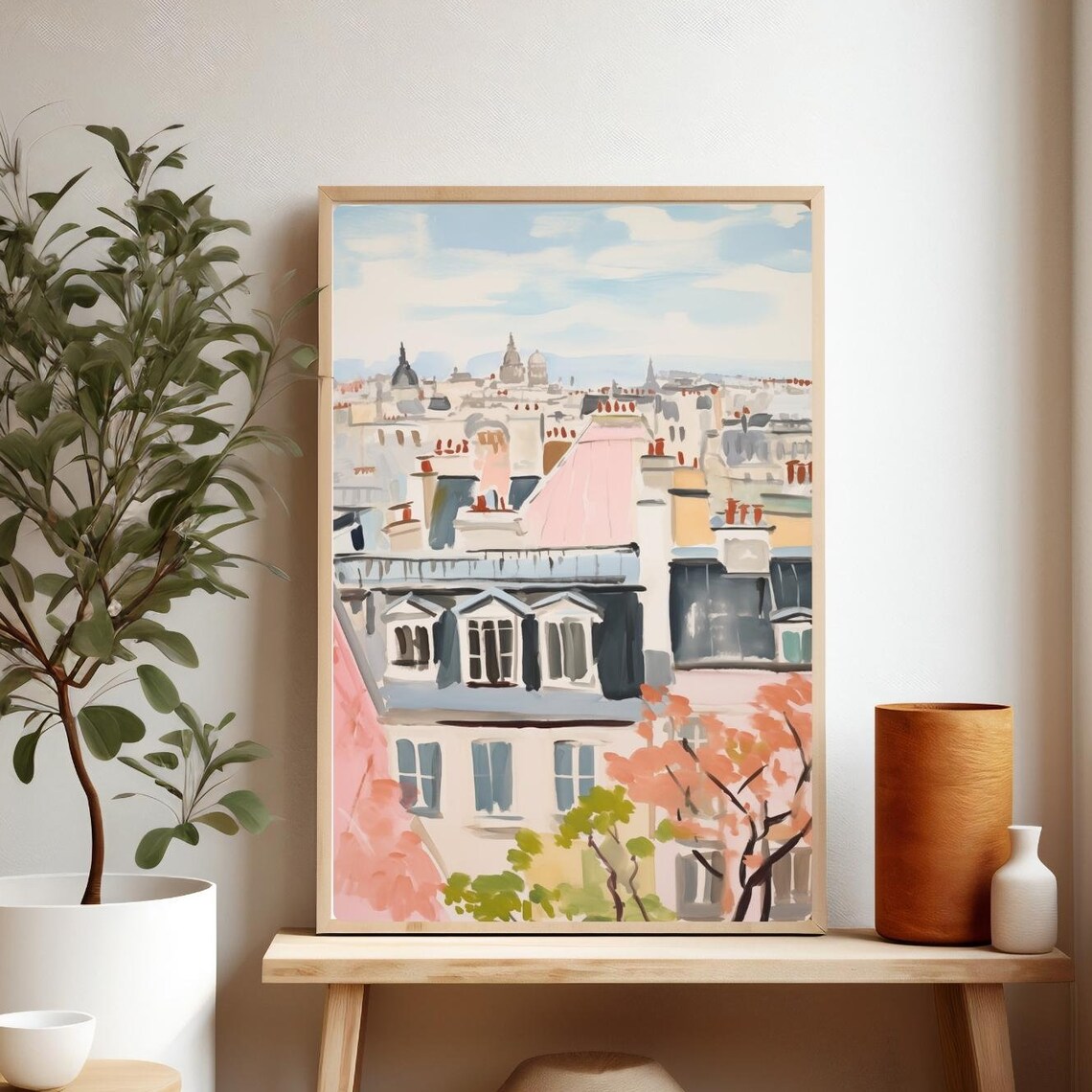 Paris Rooftops Watercolor Cityscape Painting Montmartre Skyline Poster