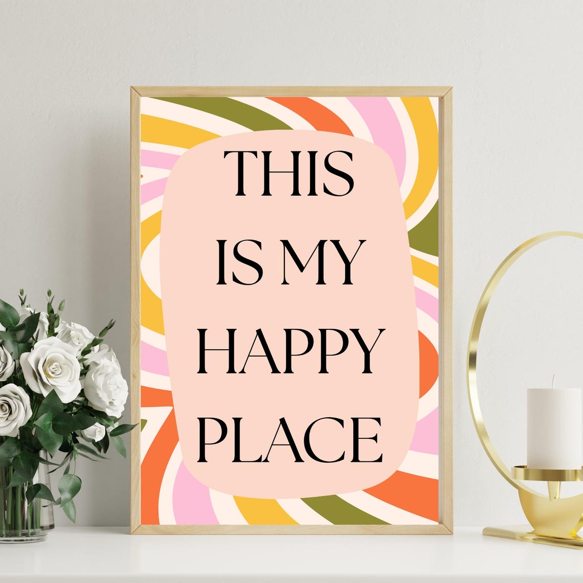 This Is My Happy Place Retro Groovy Typography Colorful Quote Poster