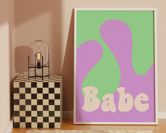 Purple And Green Babe Print Swirls Neon Y2k Aesthetic Abstract On Trend 2000s Poster Hot Stuff Groovy Funky Colourful Artwork Bold
