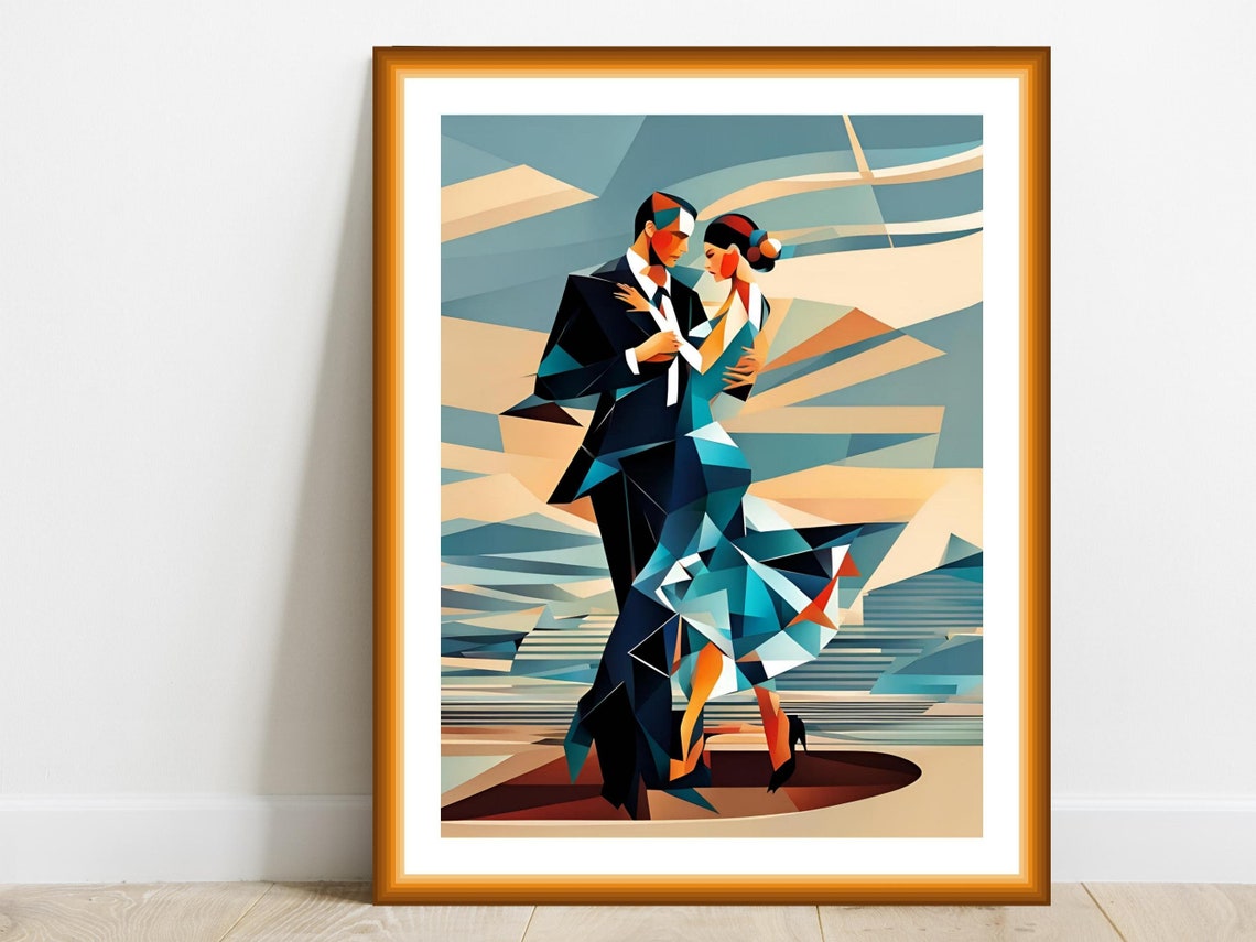 Art Deco Couple Dancing Tango Geometric Romantic Dance Poster