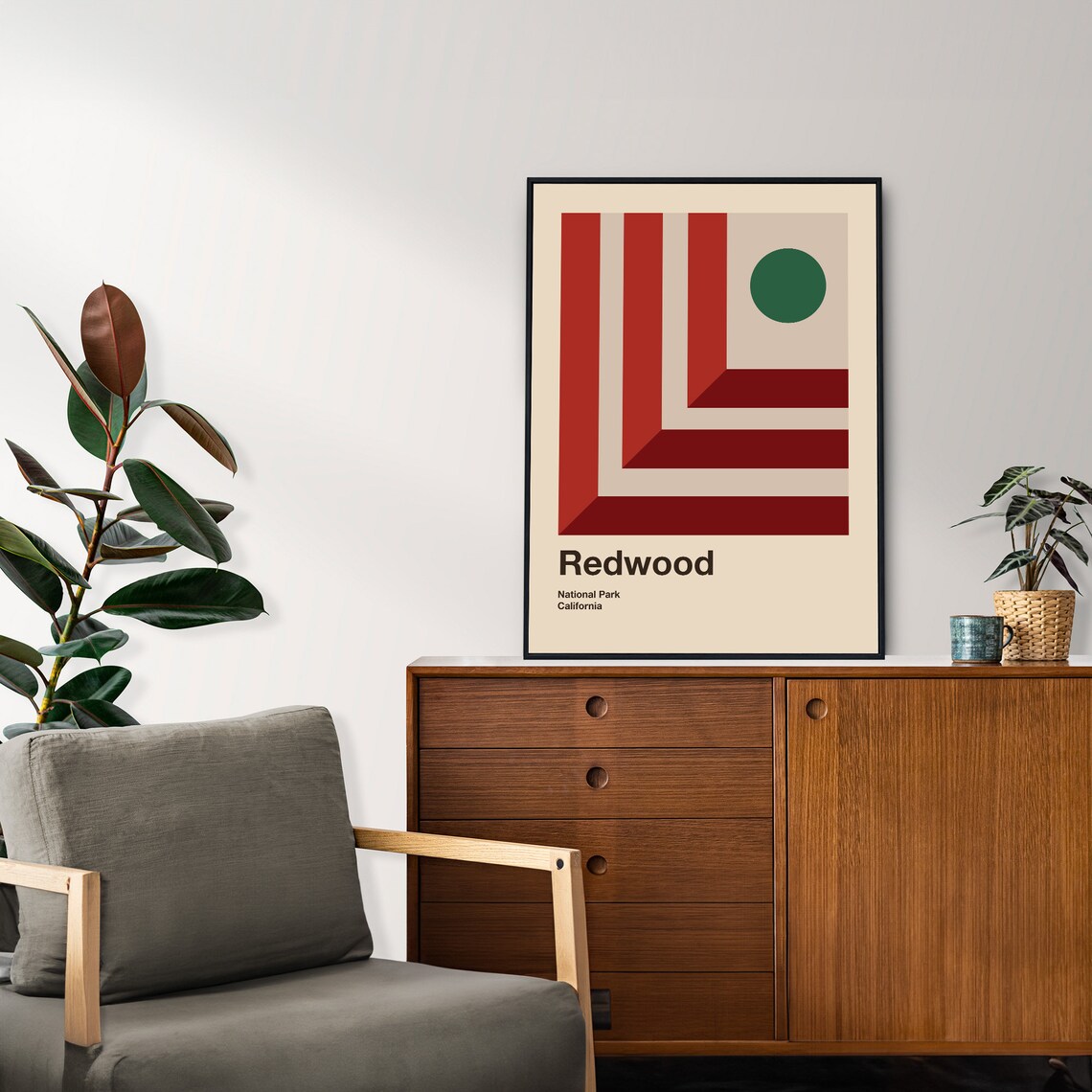 Redwood National Park Mid Century Poster Abstract Travel Poster Minimalist Art Print National Park Poster California Poster - Image 4