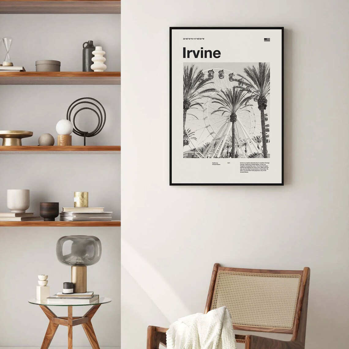 Irvine California Ferris Wheel Palm Trees Black White Travel Poster - Image 3