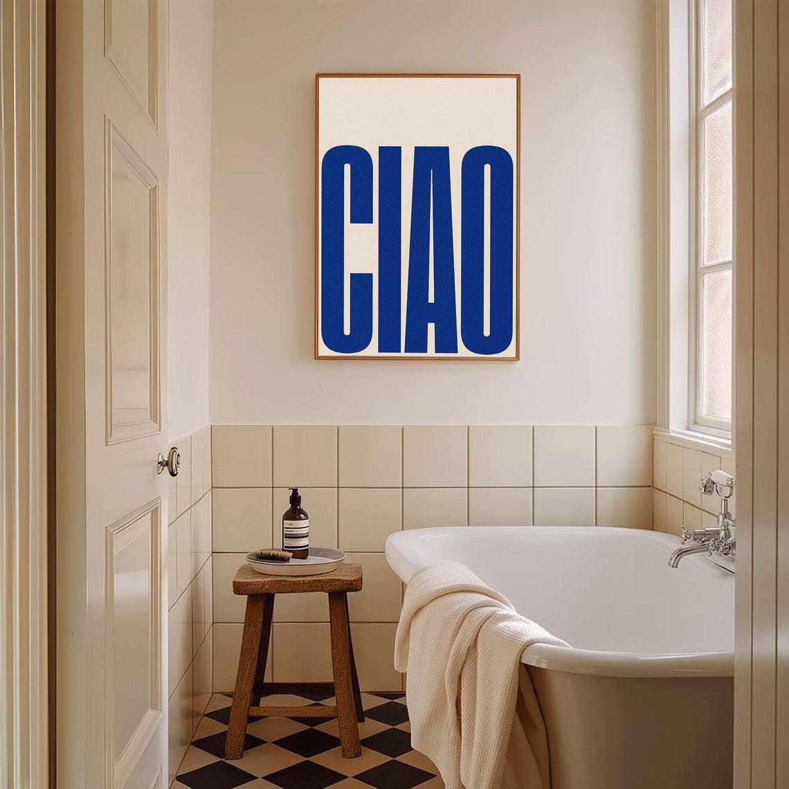 Large Ciao Italian Greeting Blue Minimalist Typography Poster - Image 2