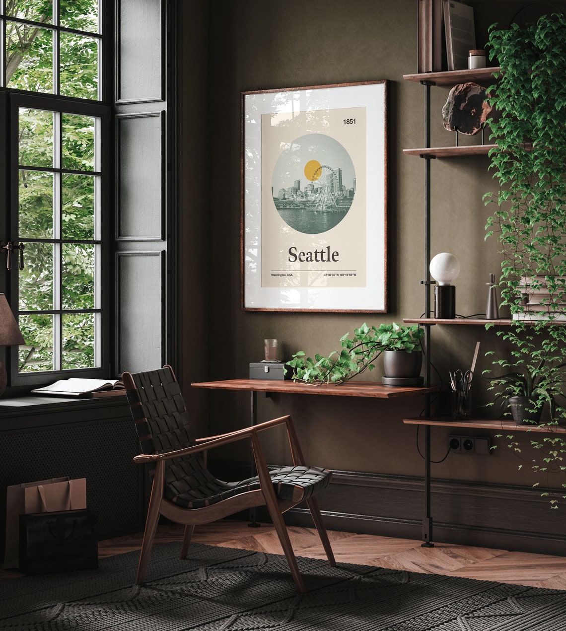Seattle City Poster Minimalist Art Print City Poster Mid Century Poster Travel Print Art Retro City Poster Washington Poster - Image 3