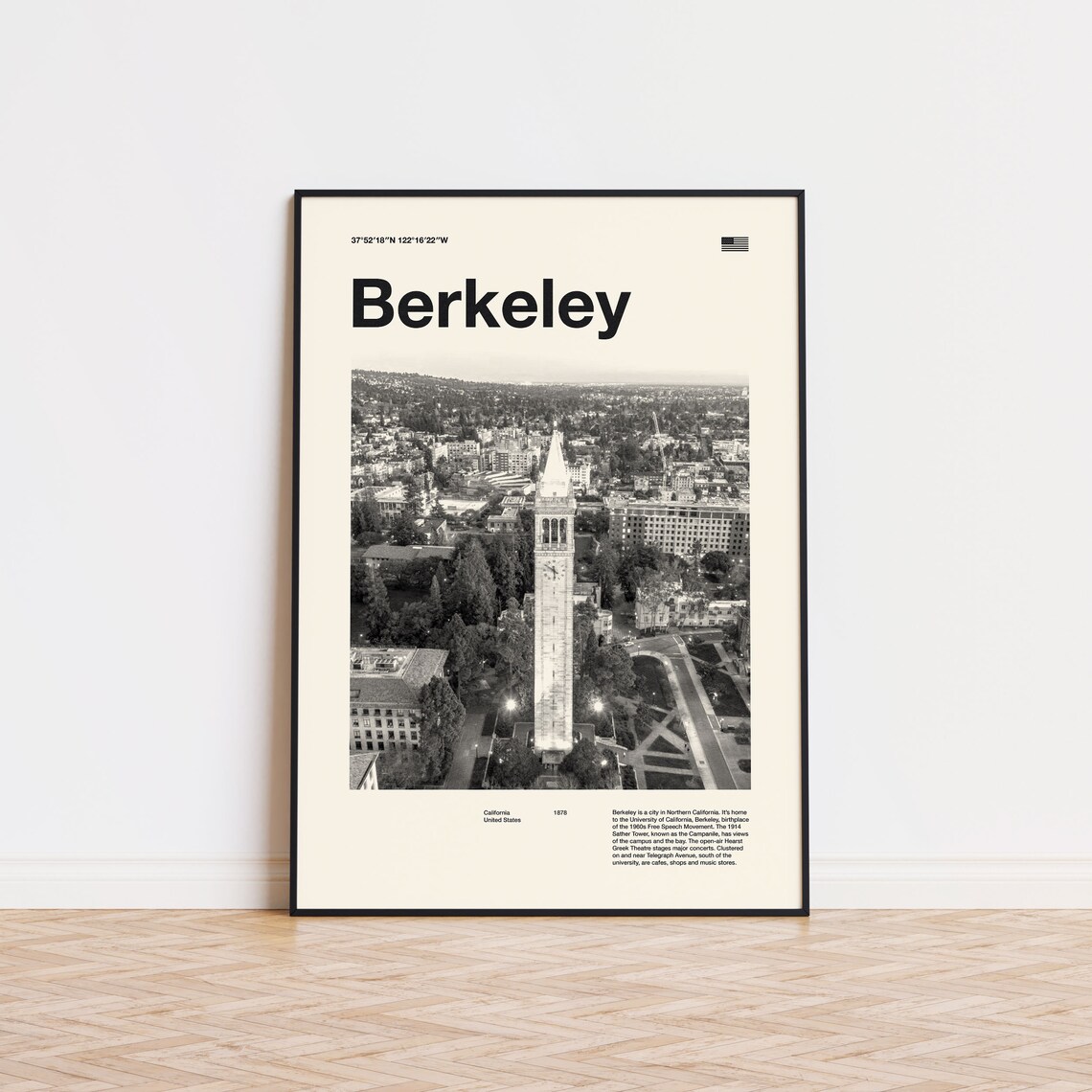 Berkeley California Black And White Clock Tower City Photo Poster - Image 4