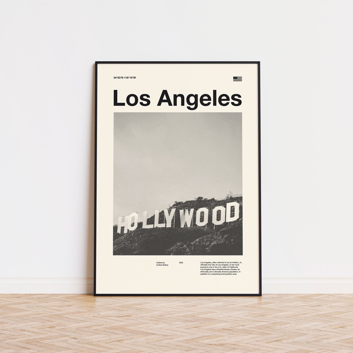 Los Angeles Hollywood Sign Black And White California Travel Poster - Image 4