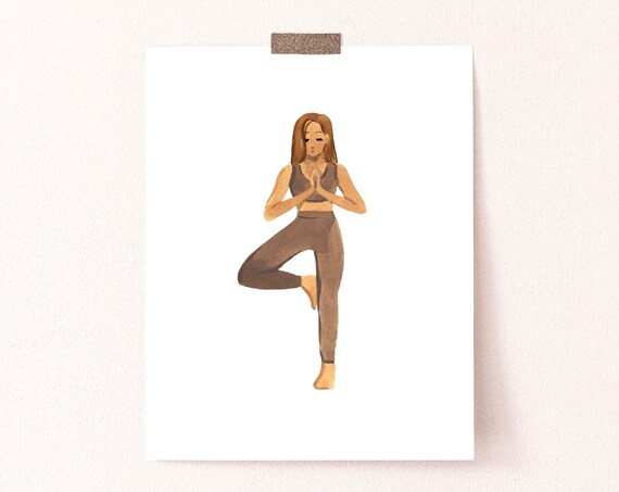 Woman Yoga Art Print, Minimalist Wellness Decor