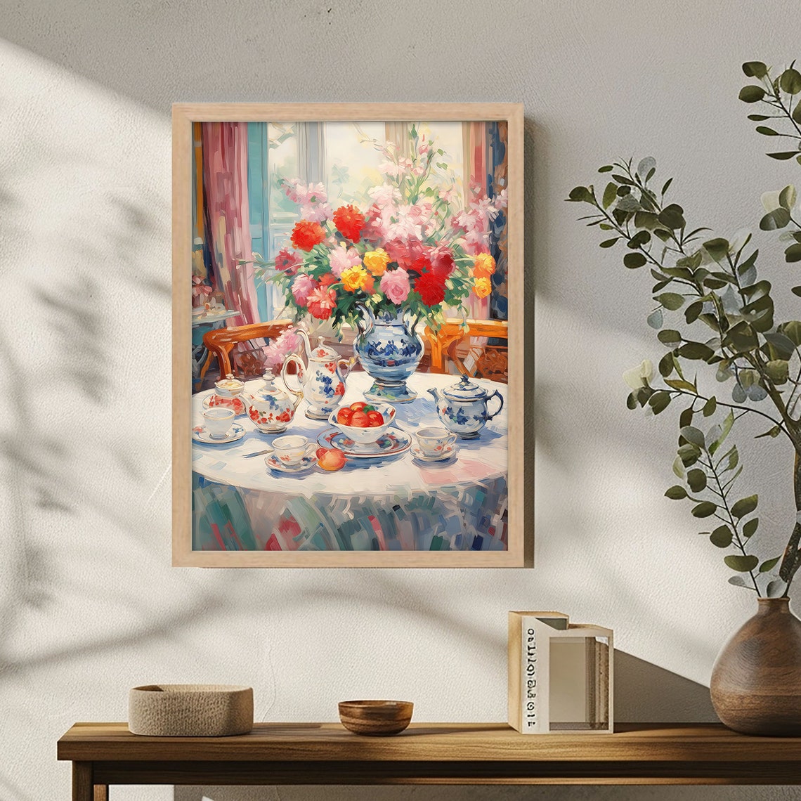 Floral Tea Service Bouquet Impressionist Still Life Table Poster - Image 4