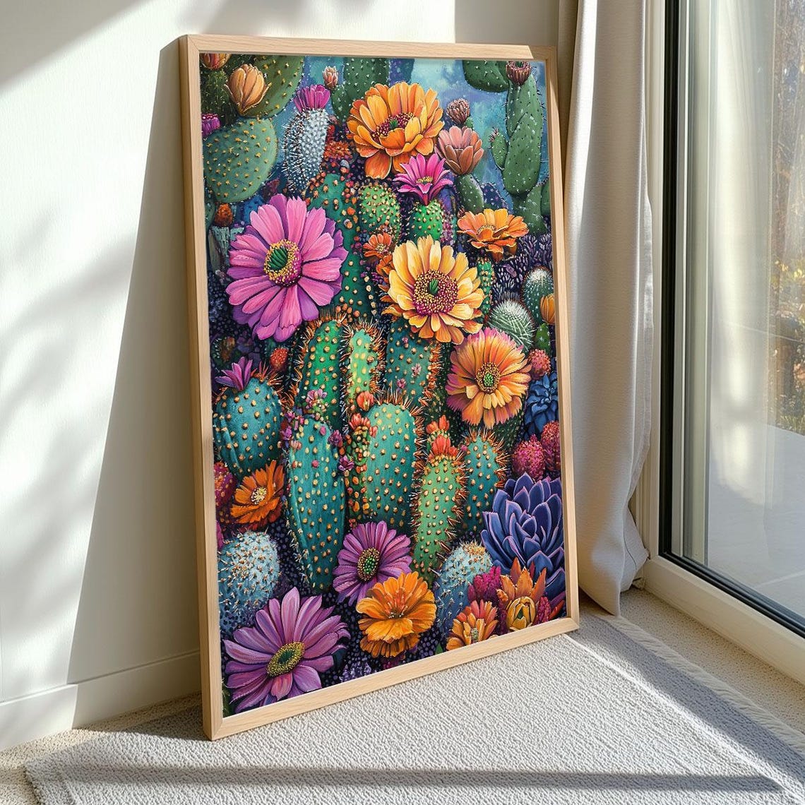 Blooming Cactus Flowers Desert Succulent Vibrant Botanical Wall Art - Image 3