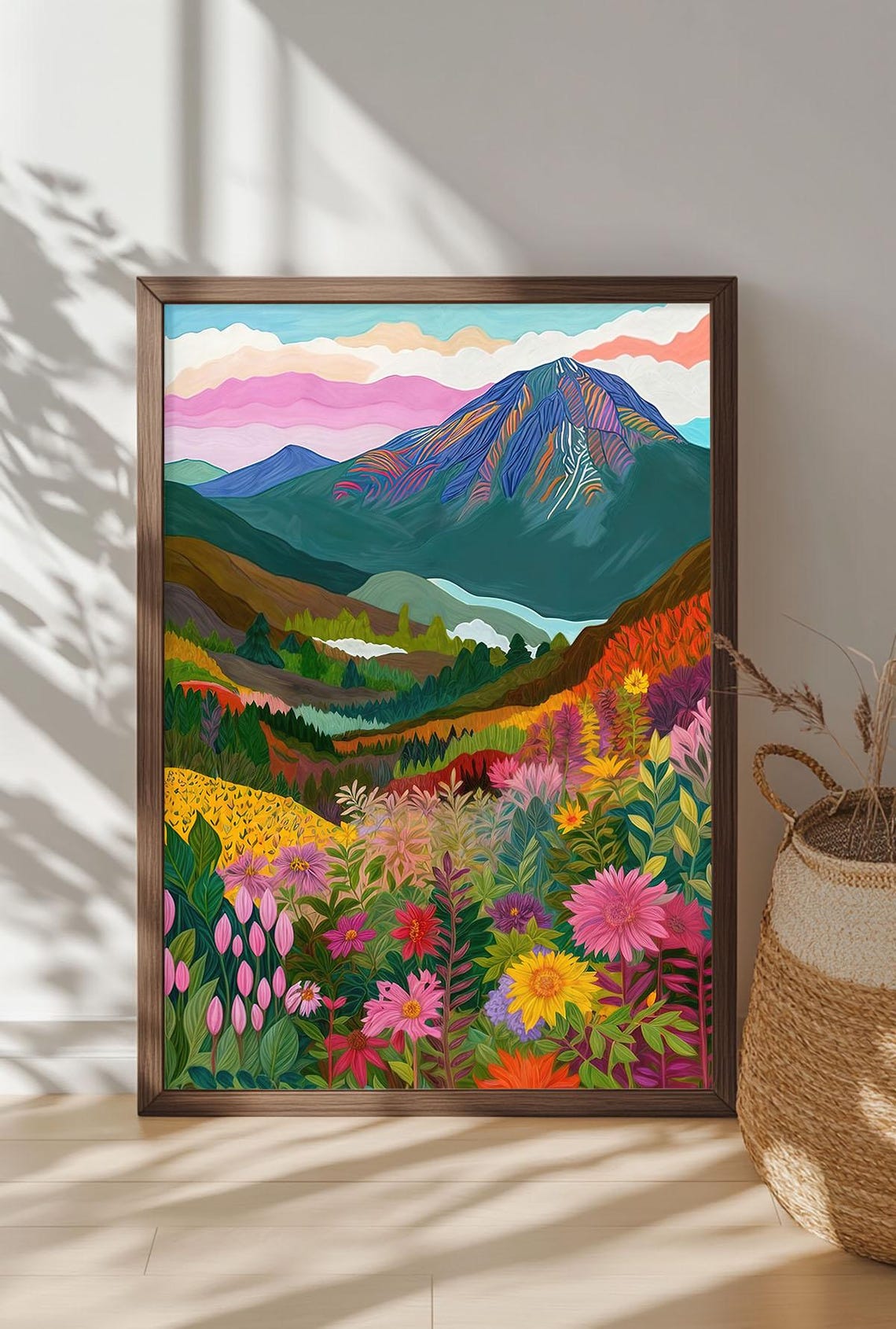 Geometric Mountain Meadow Wildflowers Colorful Nature Wall Art - Image 4