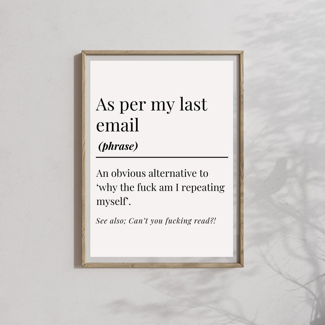 As Per My Last Email Definition Art Print, Office Humor