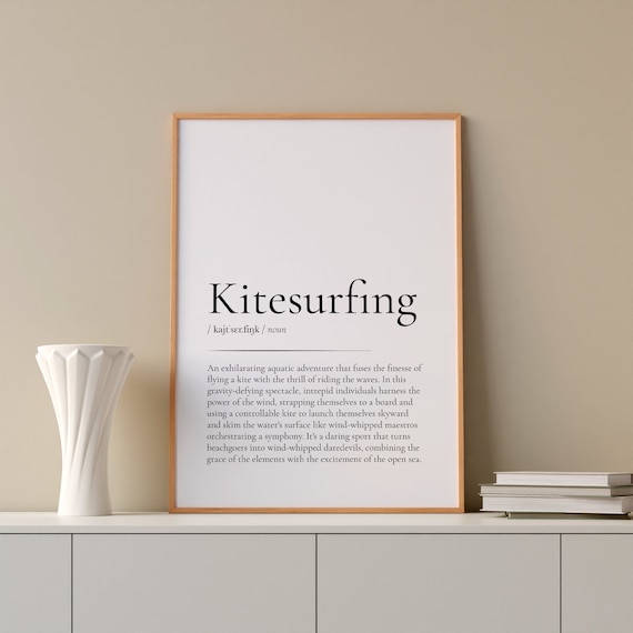 Kitesurfing Definition Minimalist Dictionary Typography Wall Art