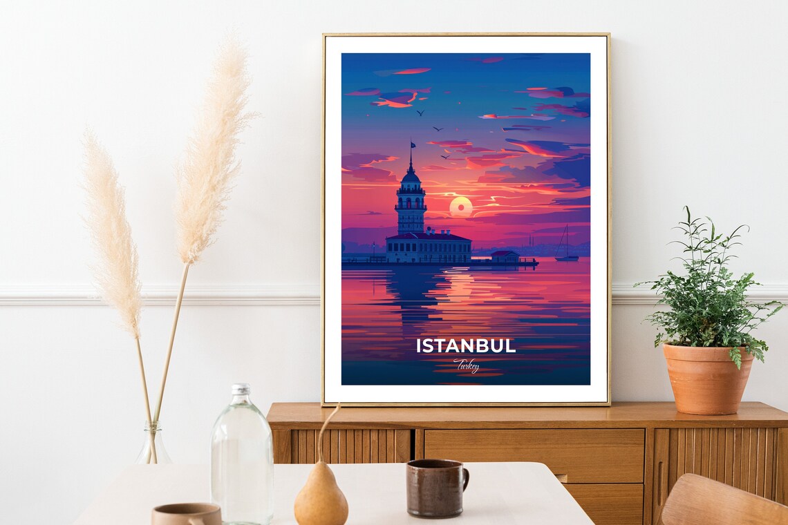 Istanbul Turkey Maidens Tower Sunset Bosphorus Silhouette Travel Poster - Image 2